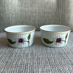 2 Royal Worcester Astley Gold Edge Floral Porcelain Ramekins Made in England